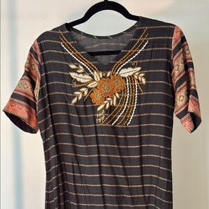 Striped Black and Orange Beaded Embroidered Women's Kurta